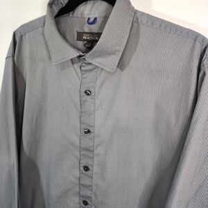 KENNETH COLE Slim Fit Grey Button-Down 17.5 34-35 Men's Long Sleeve Dress Shirt